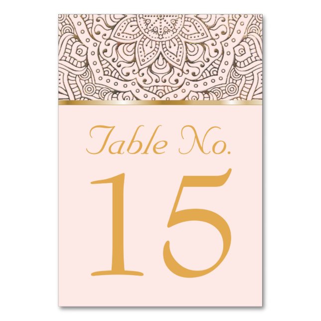 Hochzeitstischnummern | Boho Floral Mandala Gold Tischnummer (Vorderseite)