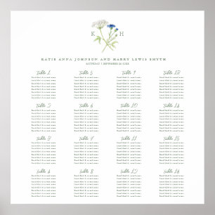 Hochzeitstischplan mit Wildblumen-Monogramm grün 1 Poster