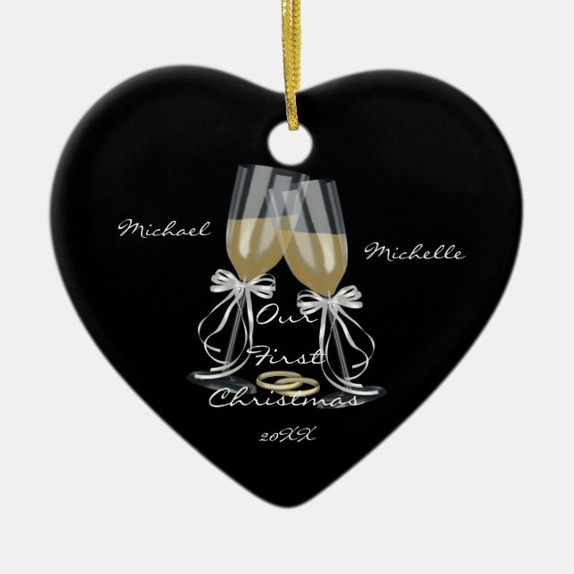 Hochzeitstoast Unser erstes Weihnachtsgeschenk Keramikornament (Vorne)