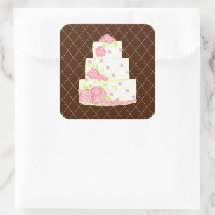 Hochzeitstorte-Aufkleber Quadratischer Aufkleber