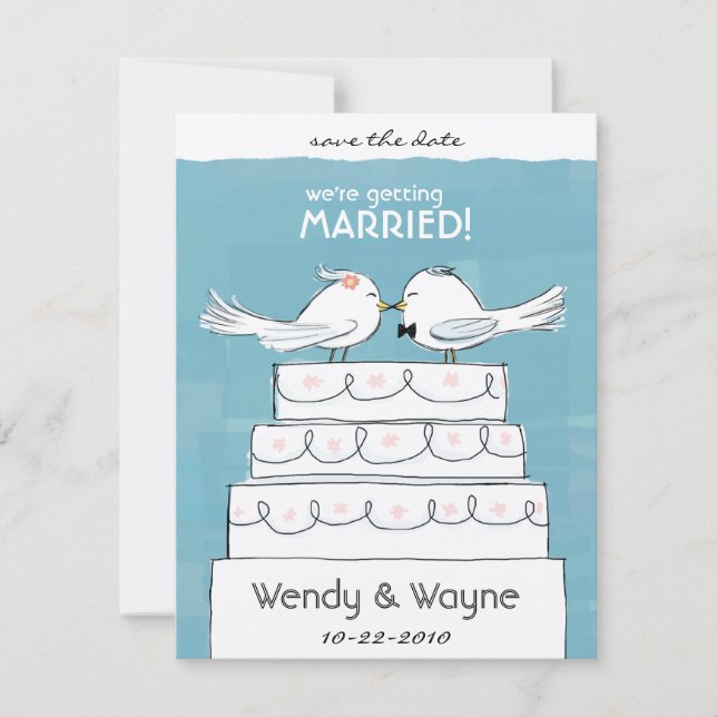 Hochzeitstorte Birds Braut & Bräutigam Save the Da Date (Vorderseite)