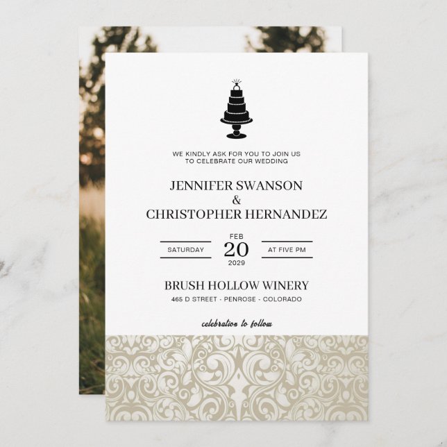 Hochzeitstorte Einladung (Vorne/Hinten)