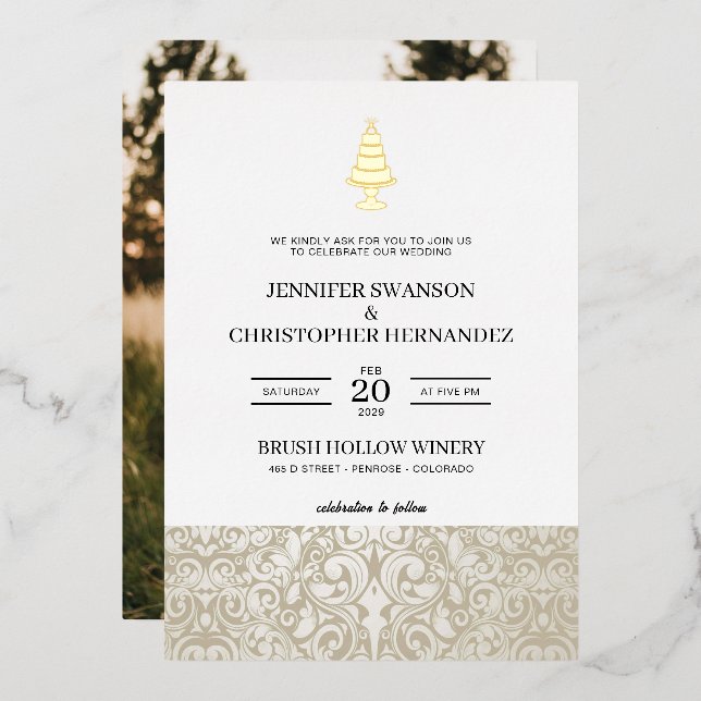 Hochzeitstorte Folieneinladung (Vorderseite/Rückseite)