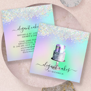 Hochzeitstorte Holografischer Glitter Bäckerei Quadratische Visitenkarte