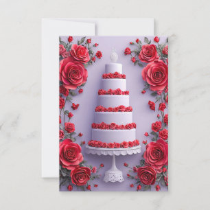 Hochzeitstorte mit roten Rosen Romantische Blumen� Einladung