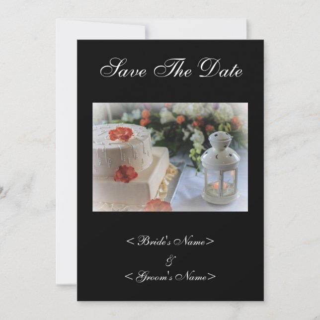 Hochzeitstorte und Lattern Save The Date (Vorderseite)