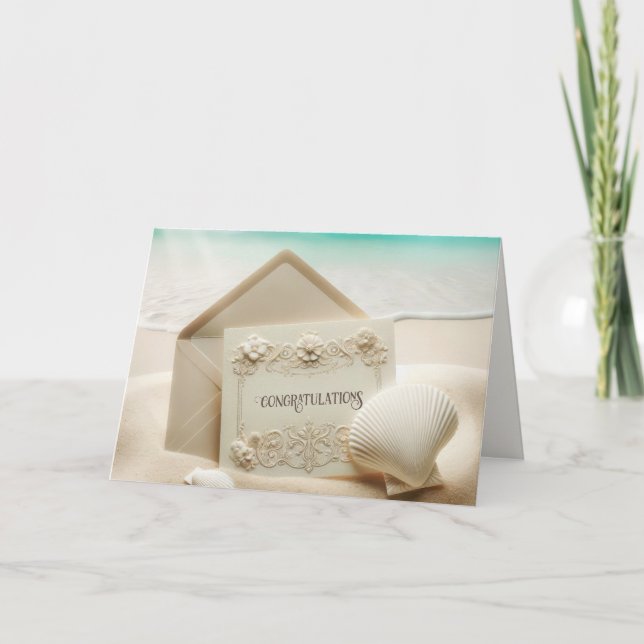 Hochzeitstorys Glückwunsch in Beach Sand Karte (Vorderseite)