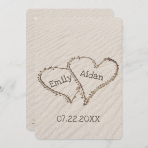 Hochzeitstrandherzen mit Namen Einladung