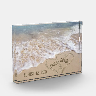 Hochzeitstrandherzen mit Namen Fotoblock