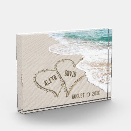 Hochzeitstrandherzen mit Namen Fotoblock