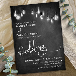 Hochzeitstypografie, Edison Lights on Chalkboard Einladung