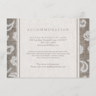 Hochzeitsunterkunft auf dem Land mit Spitzen und B Begleitkarte
