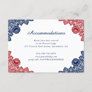 Hochzeitsunterkunft in Navy Blue Red Floral Lace Begleitkarte