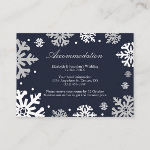 Hochzeitsunterkunft in Navy Blue Snowflakes Begleitkarte