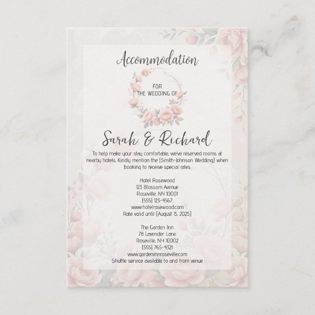 Hochzeitsunterkunft in Paper Garden Blush Begleitkarte (Vorderseite)