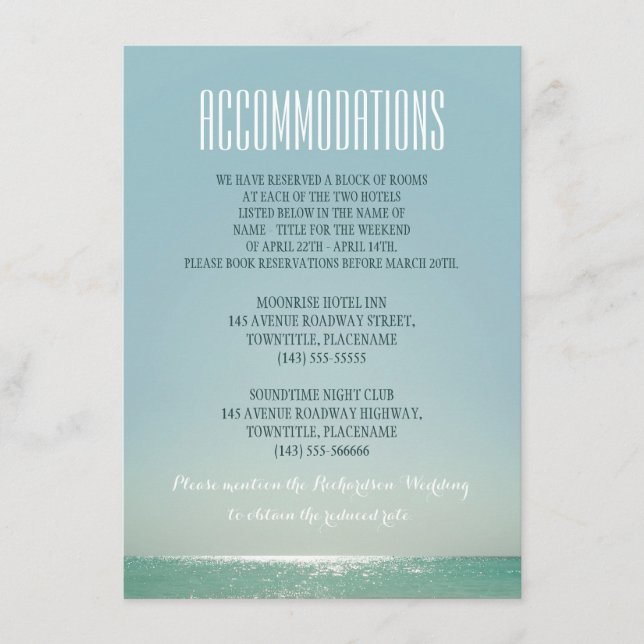 Hochzeitsunterkünfte Begleitkarte (Vorderseite)