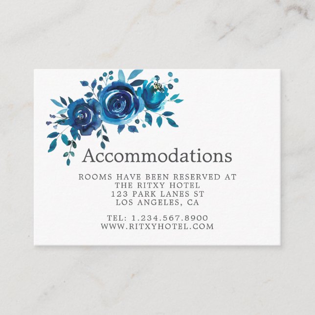 Hochzeitsunterkünfte für Hochzeiten in Navy und Wh Begleitkarte (Vorderseite)