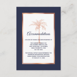 Hochzeitsunterkünfte in Gold Palm Tree Navy Rose Begleitkarte