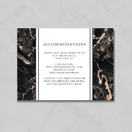Hochzeitsunterkünfte in Rose Gold Black Marble Begleitkarte