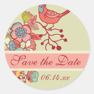 Hochzeitsvögel Save the Date Runde Sticker