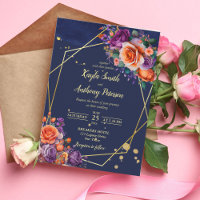 Hochzeitsvorlage für lila Navy-Orange-Rose