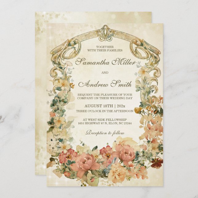 Hochzeitsvorlage für Vintage Wildblume Einladung (Vorne/Hinten)