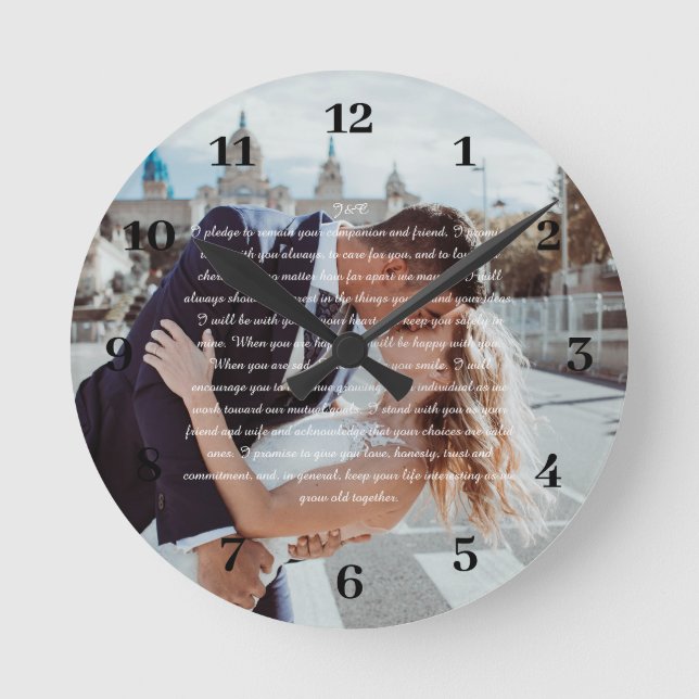 Hochzeitsvows Imitate gepackt Leinwand drucken Runde Wanduhr (Vorderseite)