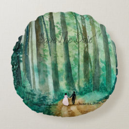 Hochzeitswaldlandschaft handbemalt rundes kissen