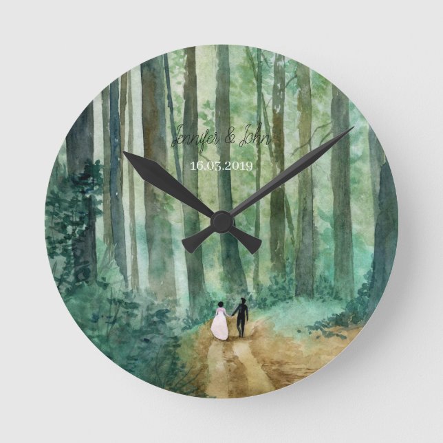 Hochzeitswaldlandschaft Runde Wanduhr (Vorderseite)
