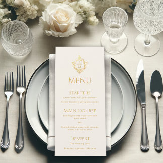 Hochzeitswappen Gold Elegant Vintage Monogramm Elf Menükarte