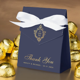 Hochzeitswappen Marineblau Dankeschön Faux Goldfol Geschenkschachtel
