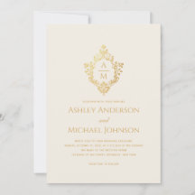 Hochzeitswappen-Monogramm Elfenbein Gold Elegant V