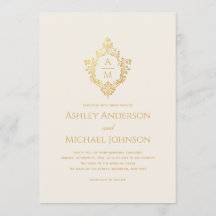 Hochzeitswappen-Monogramm Elfenbein Gold Elegant V