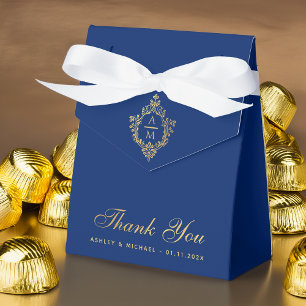 Hochzeitswappen Royal Blau Faux Gold Dankeschön  Geschenkschachtel