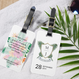 Hochzeitswappen Save the Date Palme und Hibiskus Gepäckanhänger