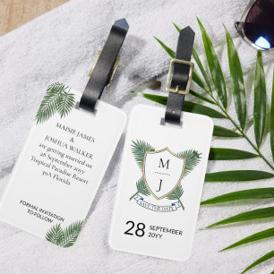 Hochzeitswappen Save-the-Date Palmenblatt Gepäckanhänger