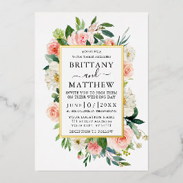 Hochzeitswasser Farbe Rosa Weiße Blütengolden Folieneinladung