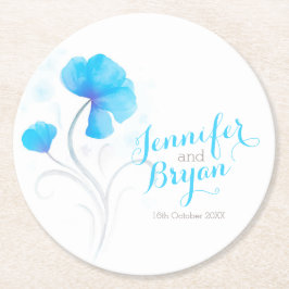 Hochzeitswasserfarbe Blume blaues Papier Untersetz Runder Pappuntersetzer