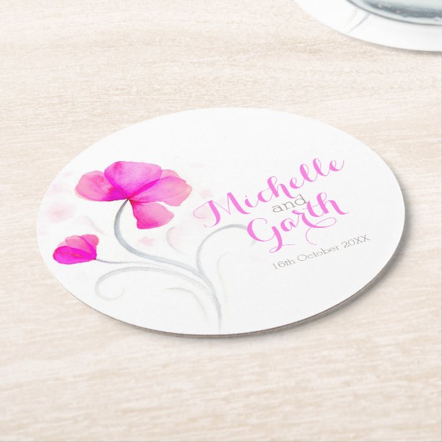 Hochzeitswasserfarbe Blume Rosa Papier Untersetzer (Angewinkelt)