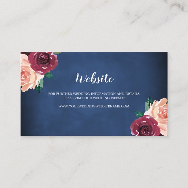 Hochzeitswebkarte für die Rose Navy Blue Blush Bur Visitenkarte (Vorderseite)