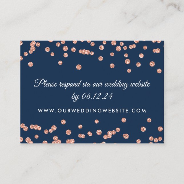 Hochzeitswebseite UAWG Rose Gold Confetti Navy Begleitkarte (Vorderseite)