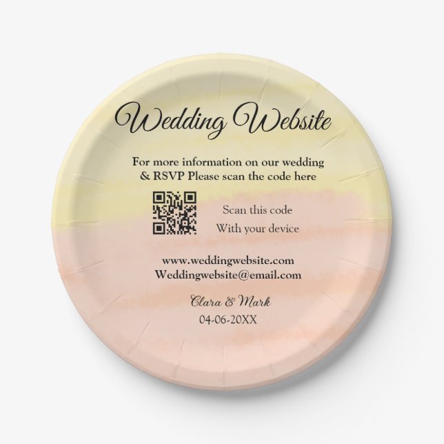 Hochzeitswebsite Hinzufügen von Q R-Code-Prüfung N Pappteller (Vorderseite)