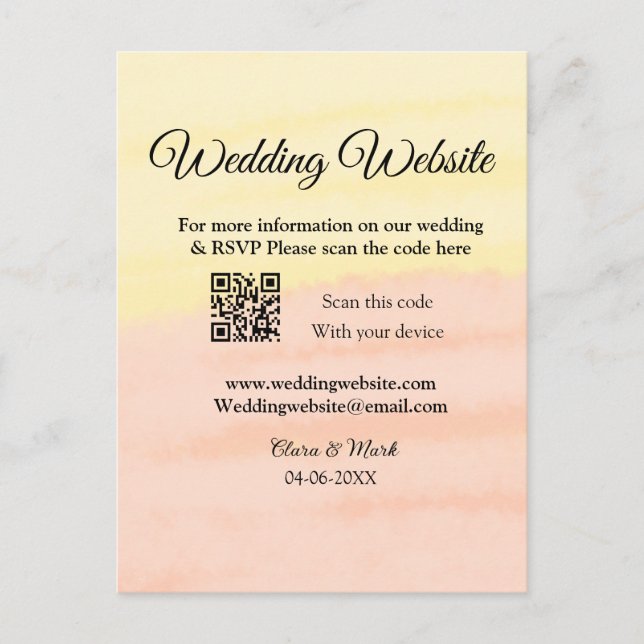 Hochzeitswebsite Hinzufügen von Q R-Code-Prüfung N Postkarte (Vorderseite)