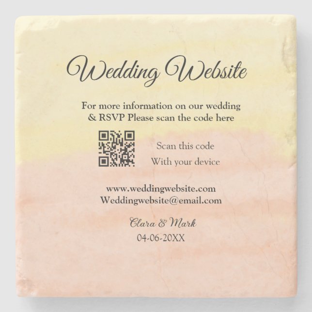 Hochzeitswebsite Hinzufügen von Q R-Code-Prüfung N Steinuntersetzer (Vorderseite)