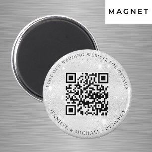 Hochzeitswebsite QR-Code Details RSVP Silber Magnet