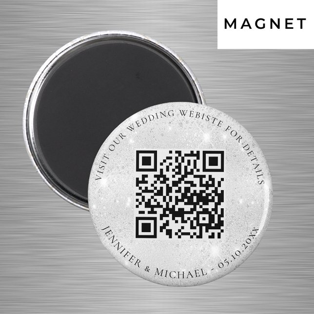 Hochzeitswebsite-QR-Code-Details RSVP Silber Magnet (Von Creator hochgeladen)