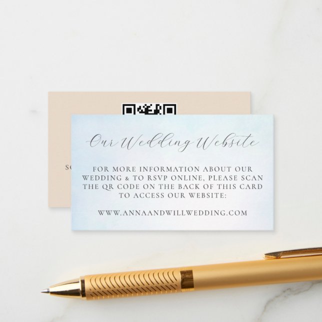 Hochzeitswebsite QR Code Ocean Sky Blue Wedding Begleitkarte (Vorderseite/Rückseite Beispiel)