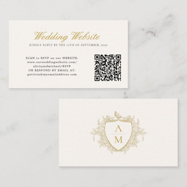 Hochzeitswebsite QR-Code-Wappen Monogramm Hochzeit Begleitkarte (Vorne/Hinten)