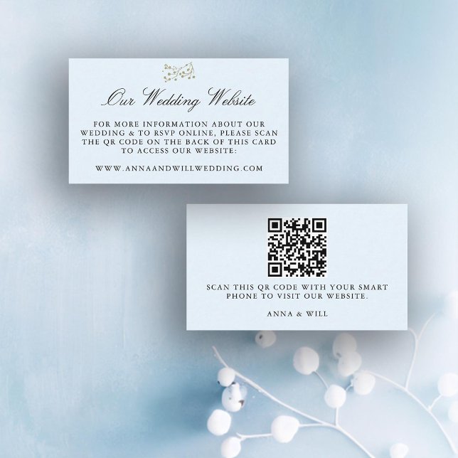 Hochzeitswebsite QR Code Winter Ice Blue Wedding Begleitkarte (our wedding website winter enclosure card qr code ice blue elegant modern classic botanical simple)