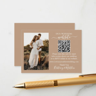 Hochzeitswebsite QR Foto Taupe Enclosure Card Begleitkarte
